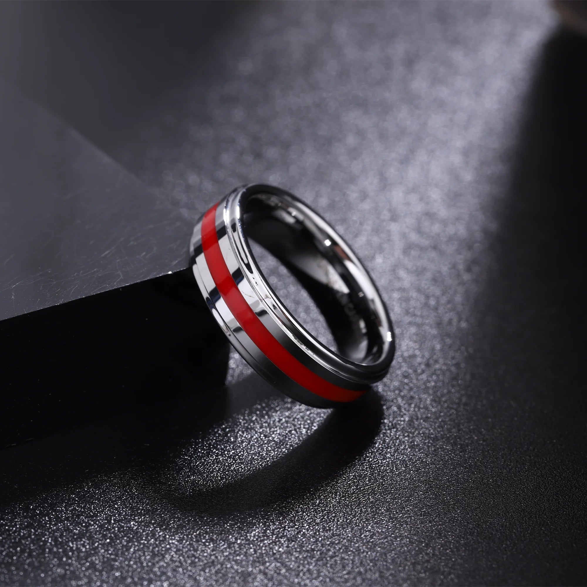 Engraved Firefighter Red Tungsten Ring for Him and Her