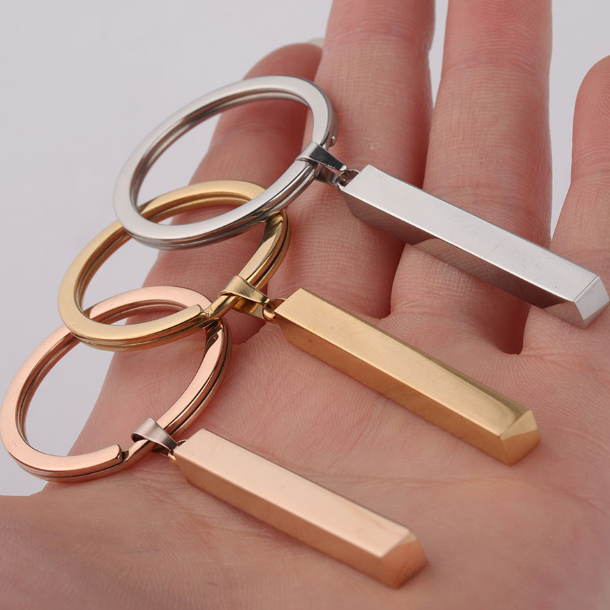 Personalized 4 Sided Couples Name  Vertical Bar Keyring