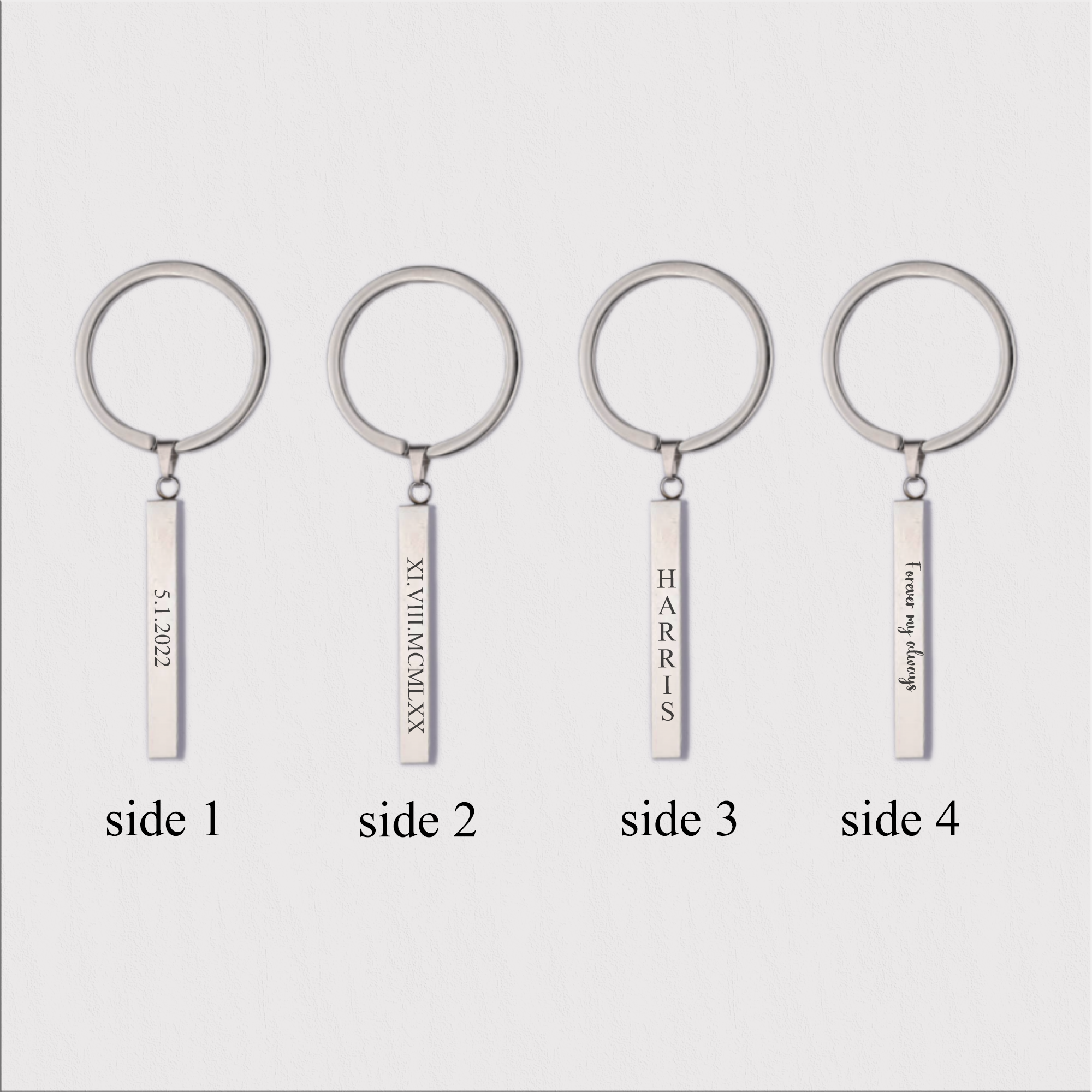 Personalized 4 Sided Couples Name  Vertical Bar Keyring