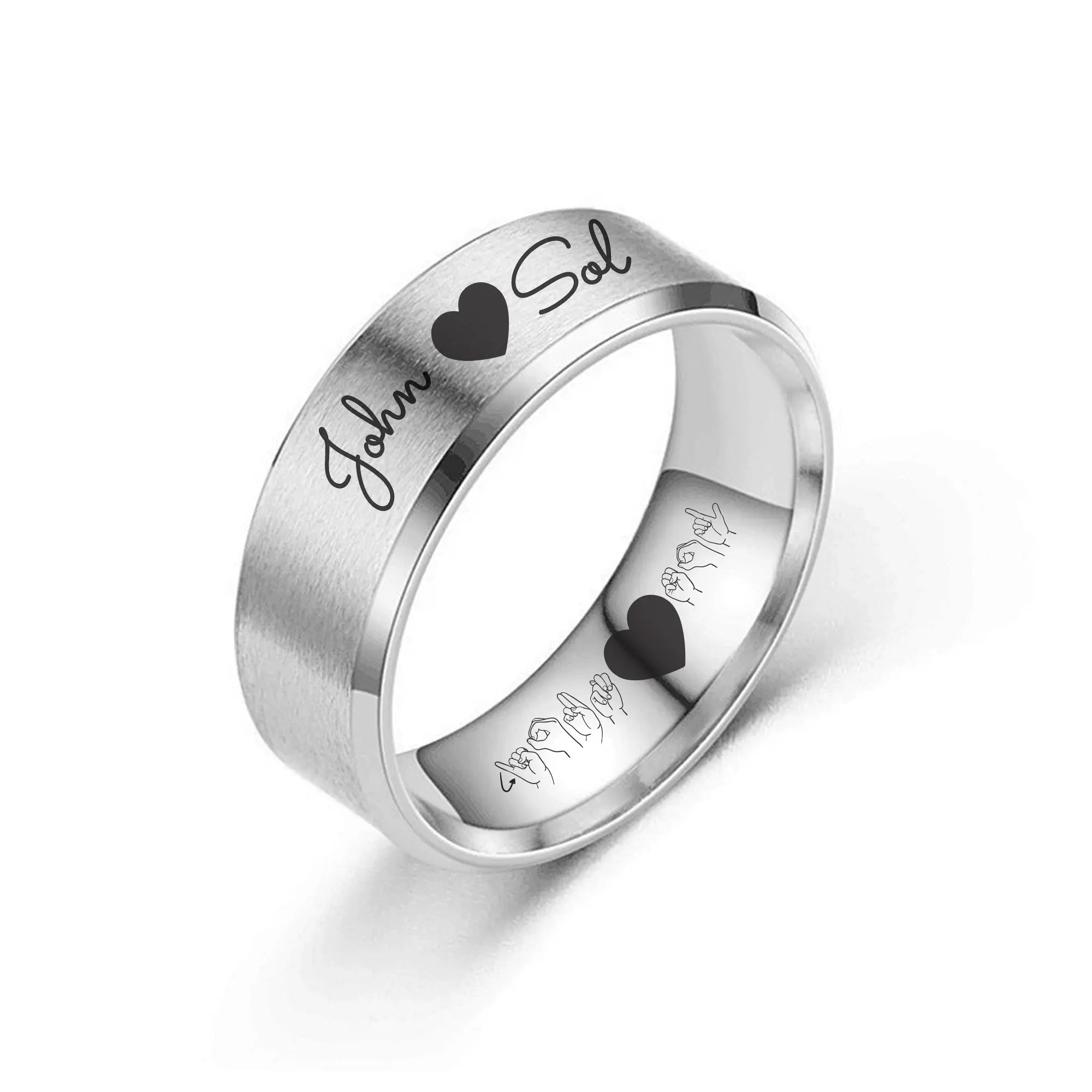 Promise Ring for Him,asl gifts,asl jewelry,asl ring,couple ring set,custom name ring,engraved ring,gift for boyfriend,gift for girlfriend,his and hers rings,initial ring,sign language gift,stackable name rings