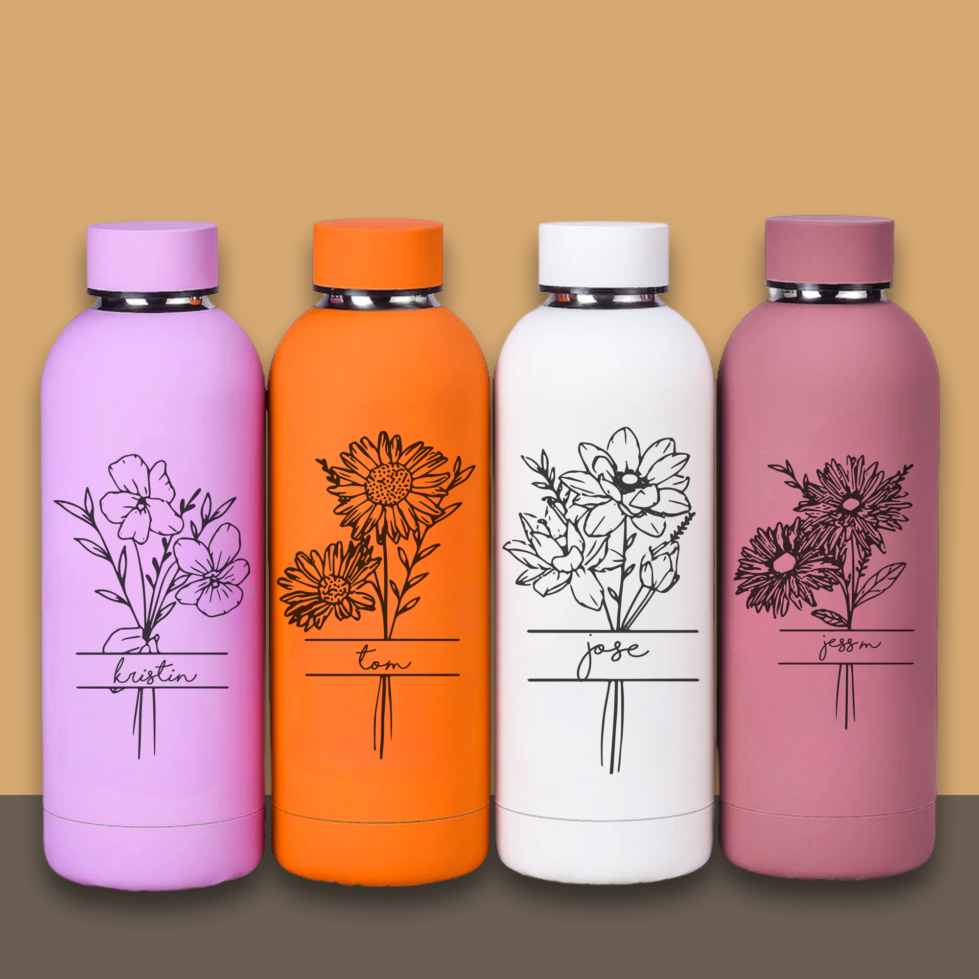 Personalized Birth Flower Water Bottle