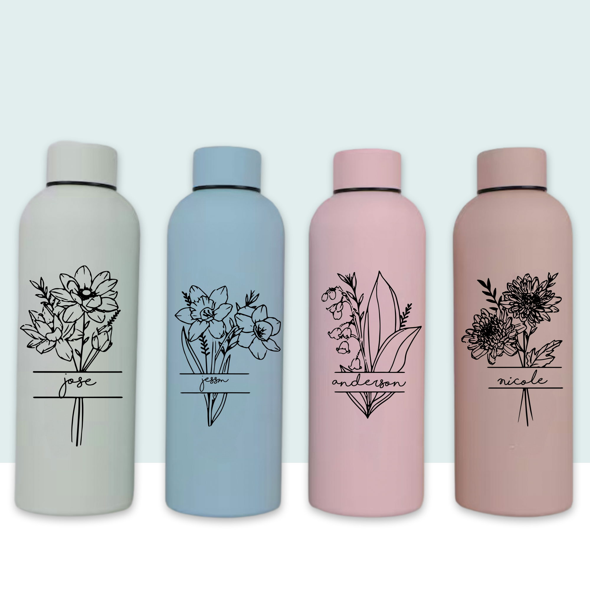 Personalized Birth Flower Water Bottle