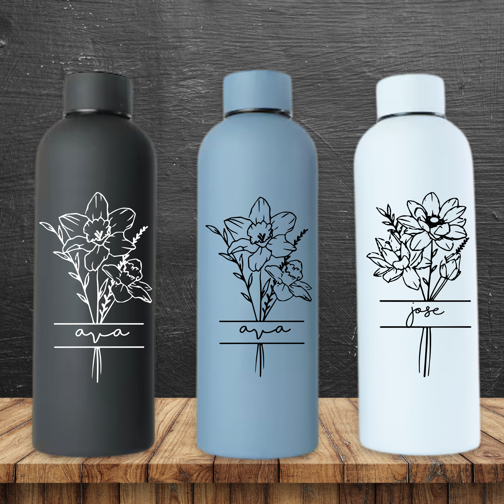 Personalized Birth Flower Water Bottle