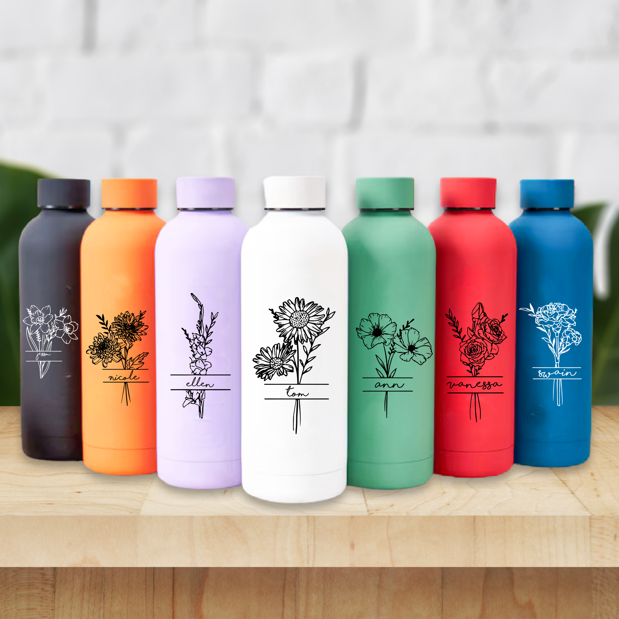 Personalized Birth Flower Water Bottle