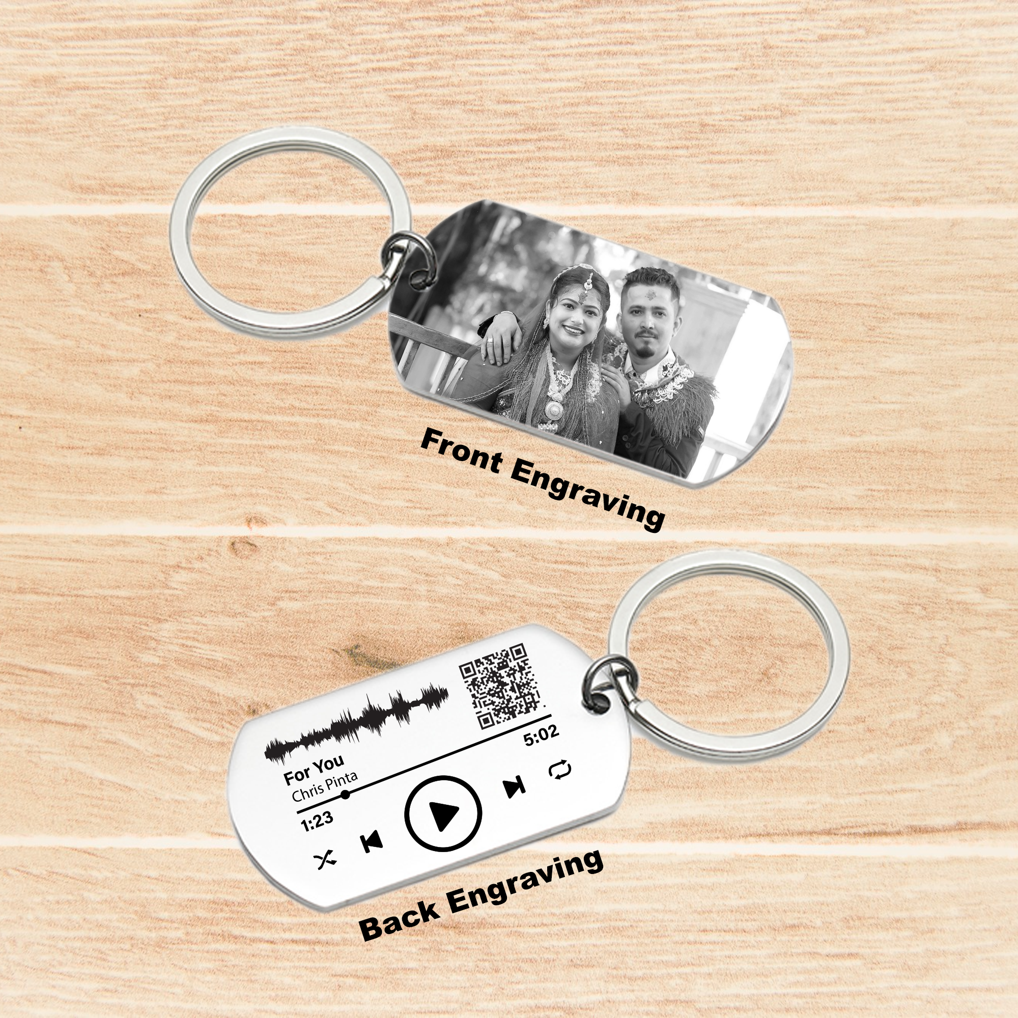 Custom Engraved QR Code and Picture Key Chain
