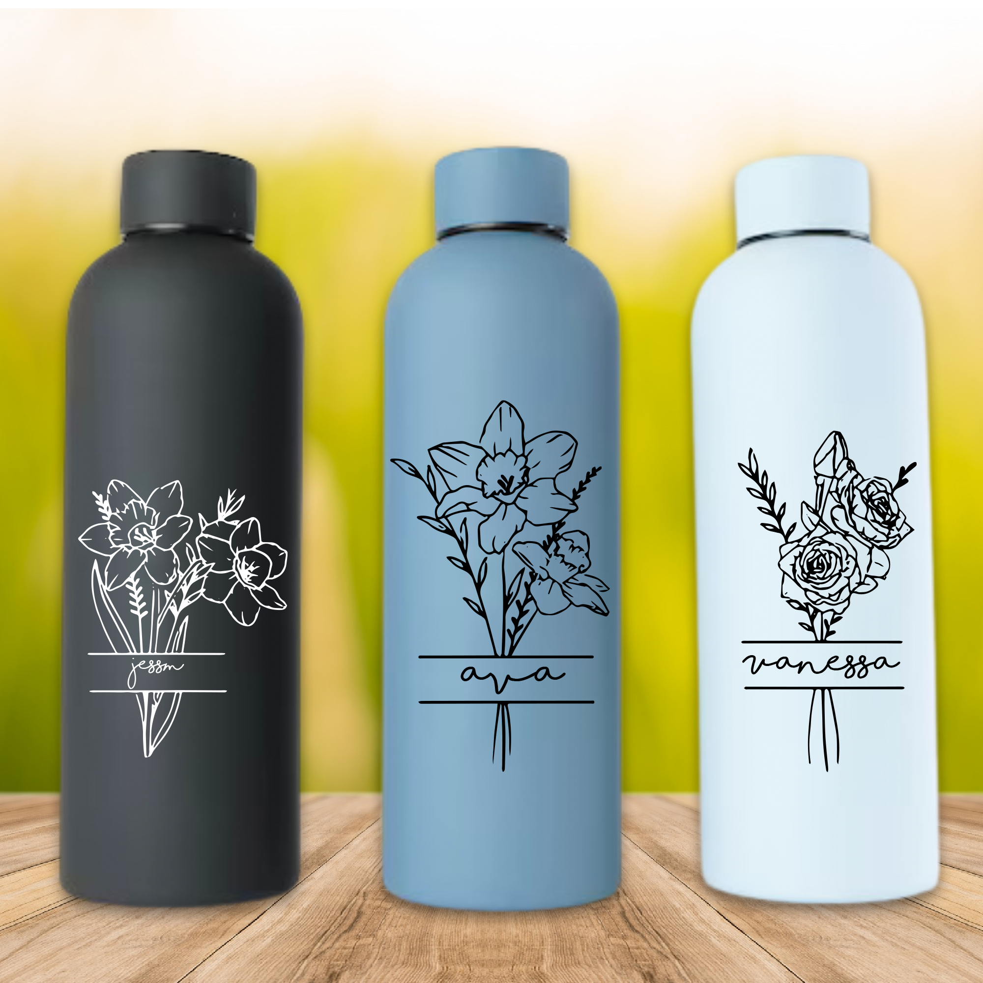 Personalized Birth Flower Water Bottle