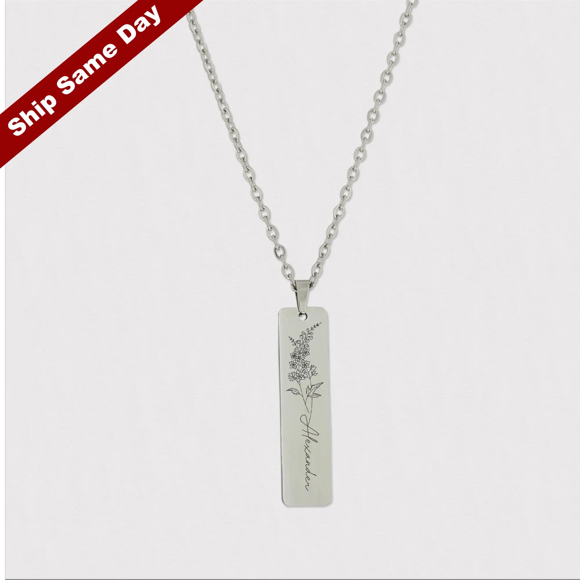  Birth Flower Necklace with Name Engraving