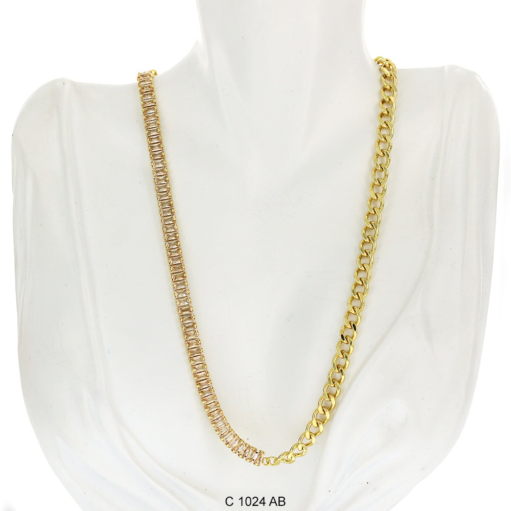 CZ Stones Chocker Chain Necklace C 1024 AB - ChainsOnly