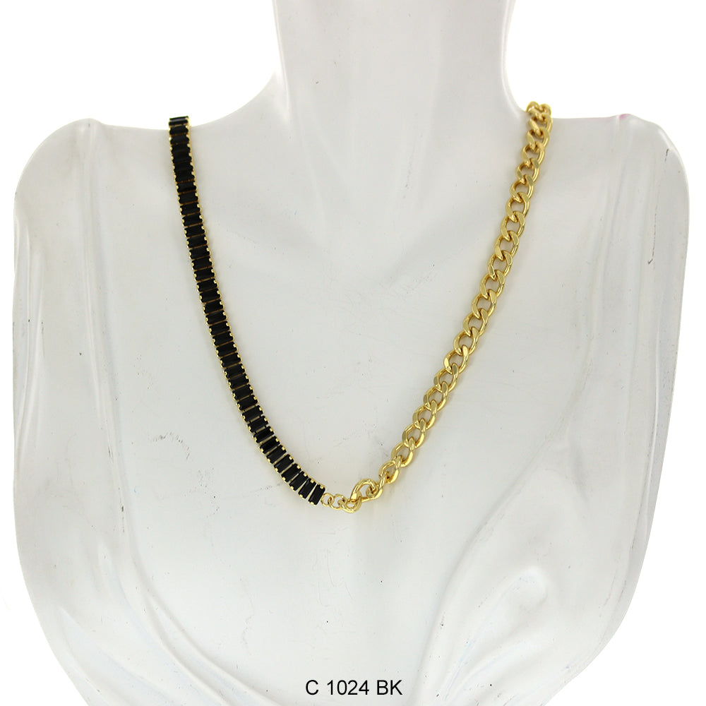 CZ Stones Chocker Chain Necklace C 1024 BK - ChainsOnly