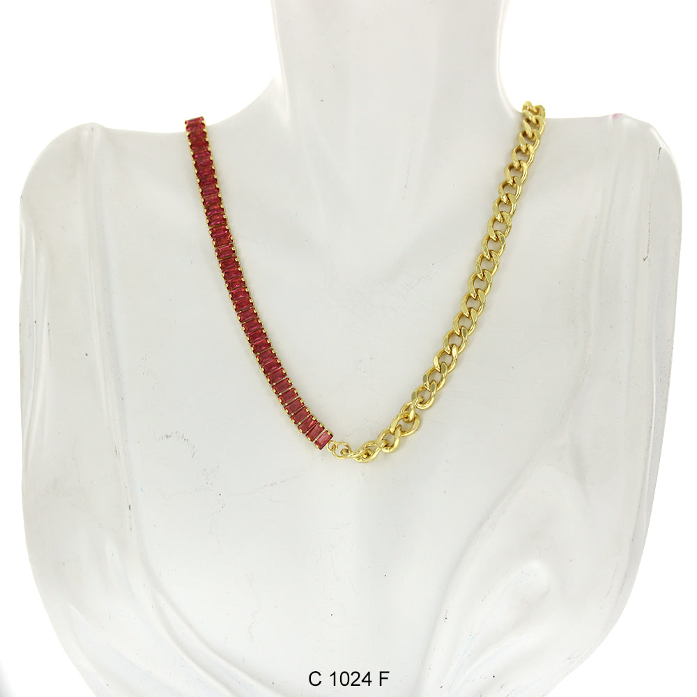 CZ Stones Chocker Chain Necklace C 1024 F - ChainsOnly
