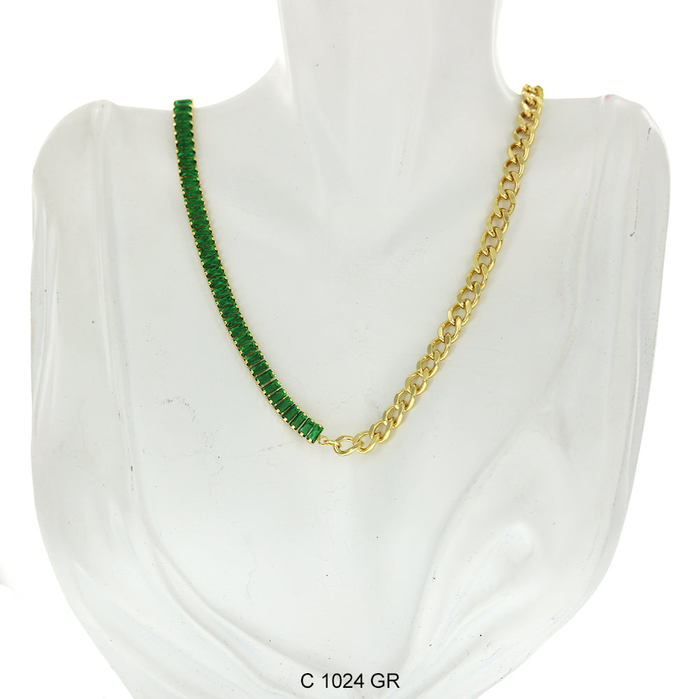 CZ Stones Chocker Chain Necklace C 1024 GR - ChainsOnly