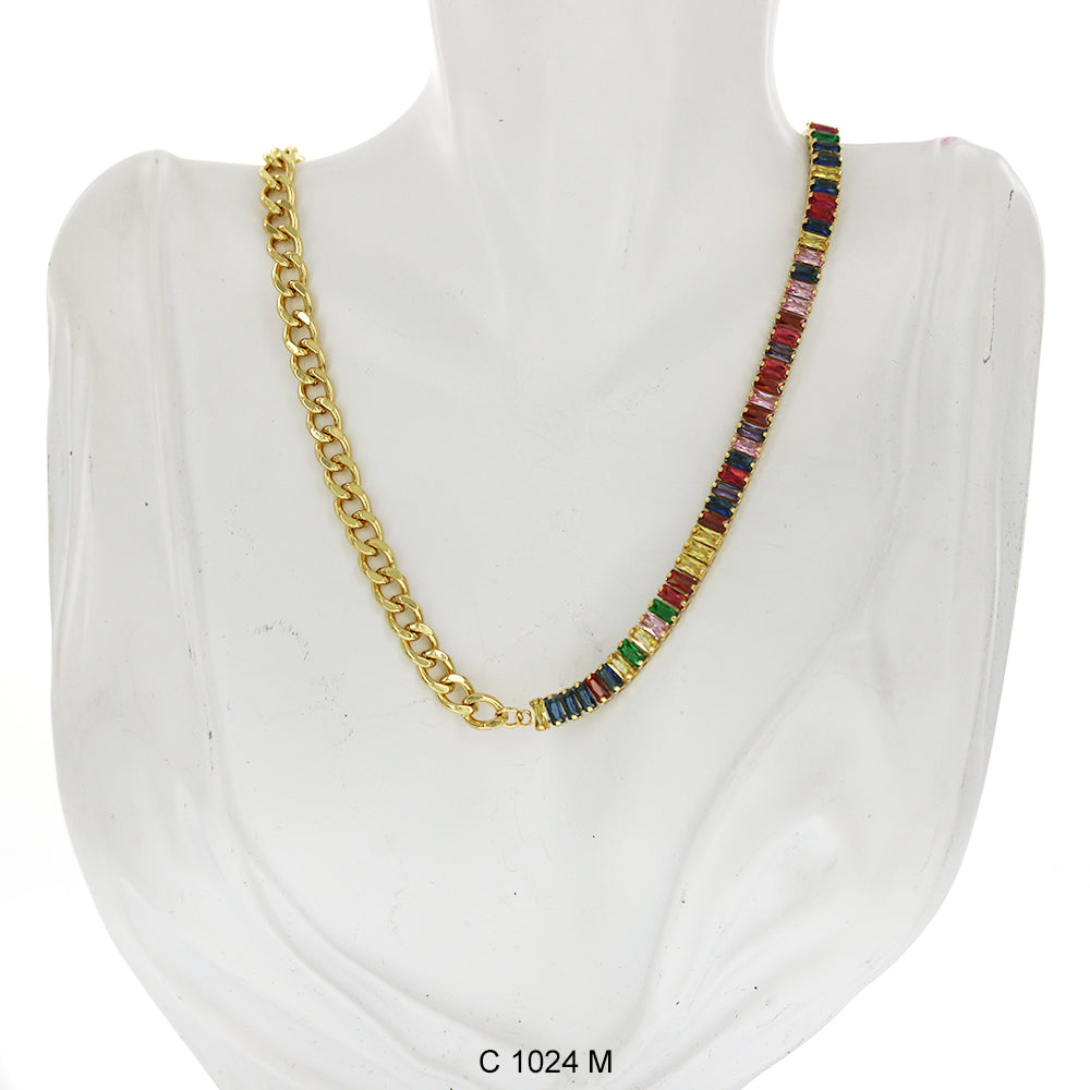CZ Stones Chocker Chain Necklace C 1024 M - ChainsOnly