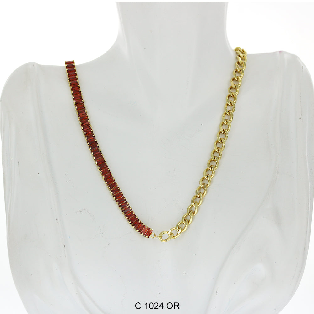 CZ Stones Chocker Chain Necklace C 1024 OR - ChainsOnly