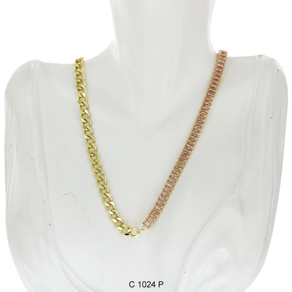 CZ Stones Chocker Chain Necklace C 1024 P - ChainsOnly