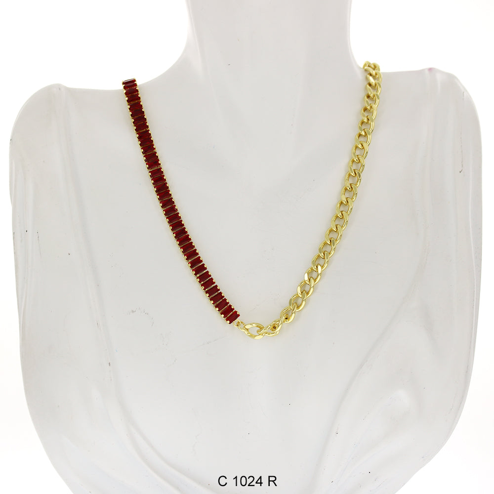 CZ Stones Chocker Chain Necklace C 1024 R - ChainsOnly