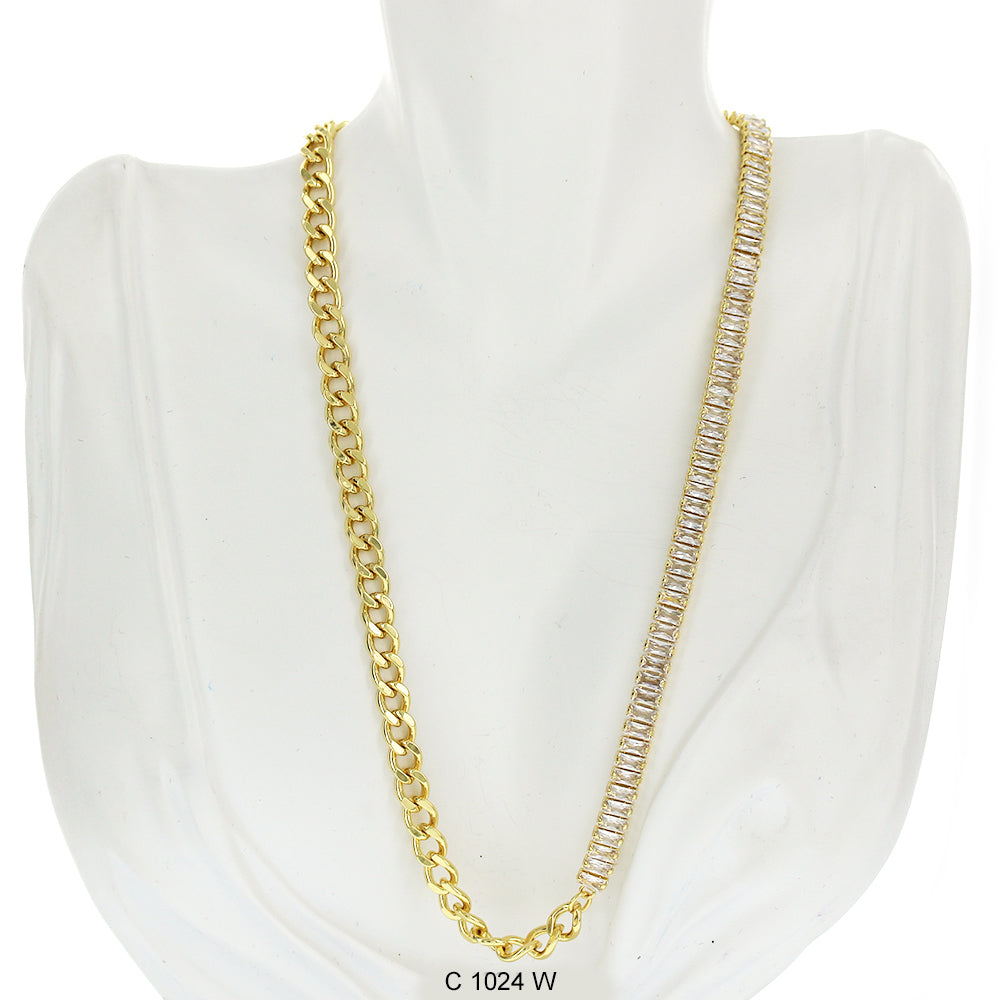 CZ Stones Chocker Chain Necklace C 1024 W - ChainsOnly