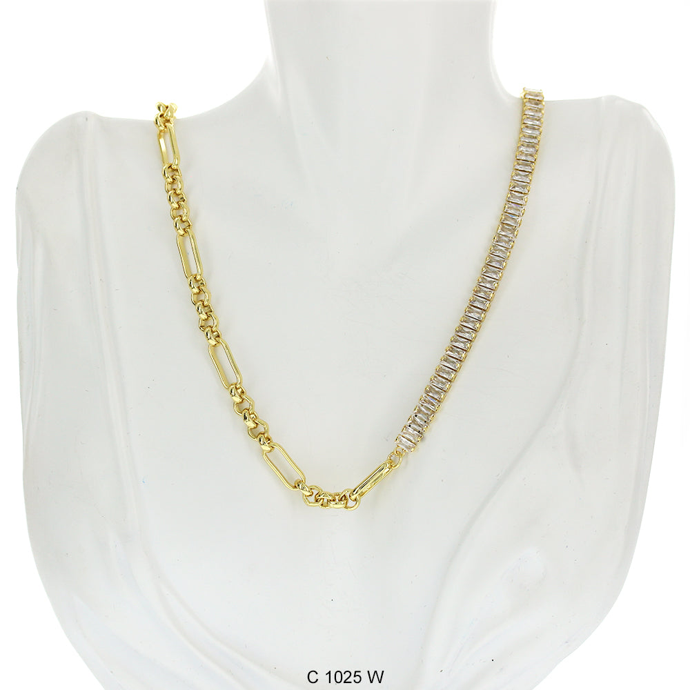 CZ Stones Chocker Chain Necklace C 1025 W - ChainsOnly
