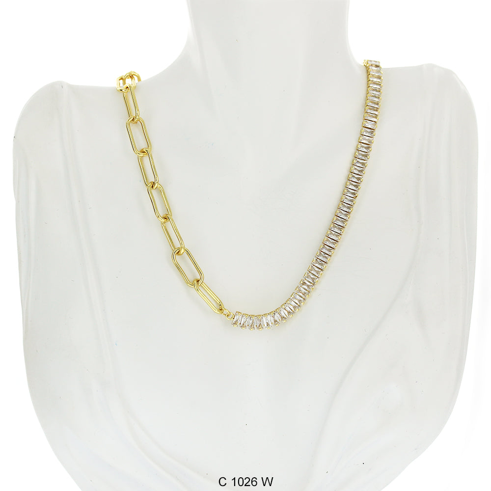 CZ Stones Chocker Chain Necklace C 1026 W - ChainsOnly