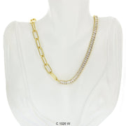 CZ Stones Chocker Chain Necklace C 1026 W - ChainsOnly