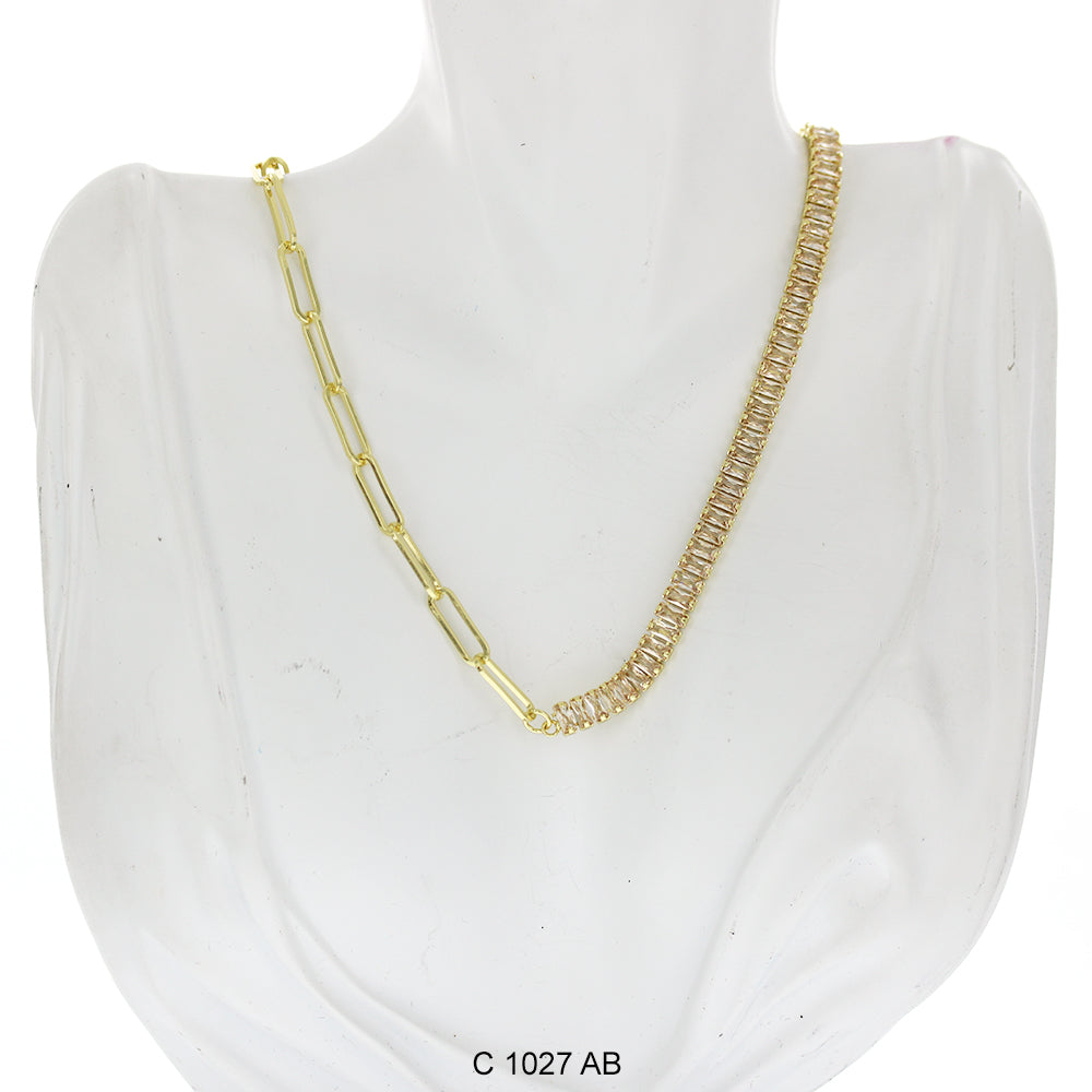 CZ Stones Chocker Chain Necklace C 1027 AB - ChainsOnly