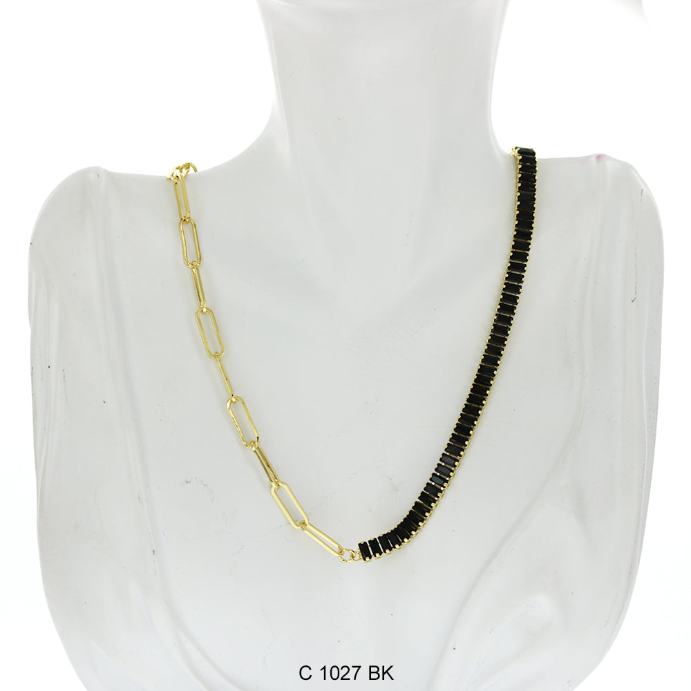 CZ Stones Chocker Chain Necklace C 1027 BK - ChainsOnly