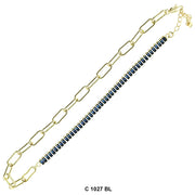 CZ Stones Chocker Chain Necklace C 1027 BL - ChainsOnly