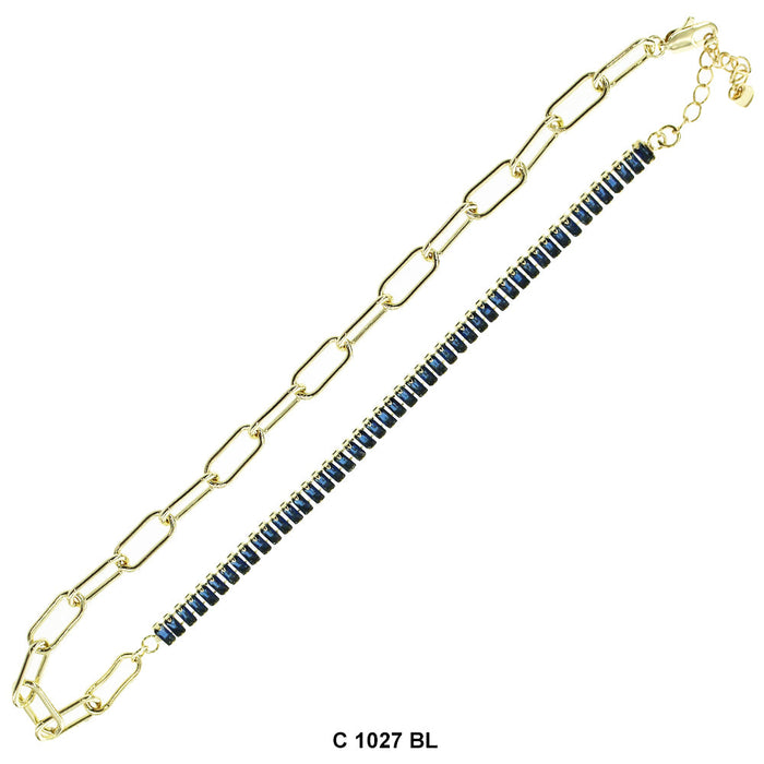 CZ Stones Chocker Chain Necklace C 1027 BL - ChainsOnly