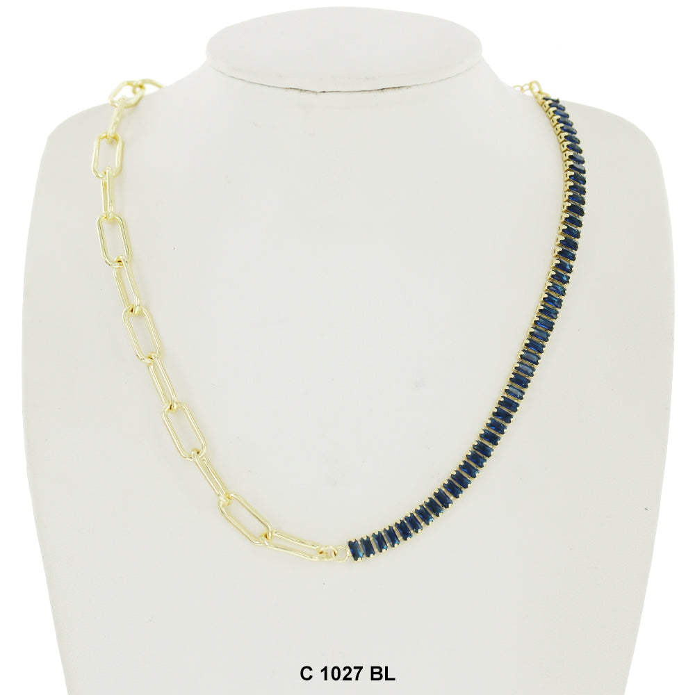 CZ Stones Chocker Chain Necklace C 1027 BL - ChainsOnly