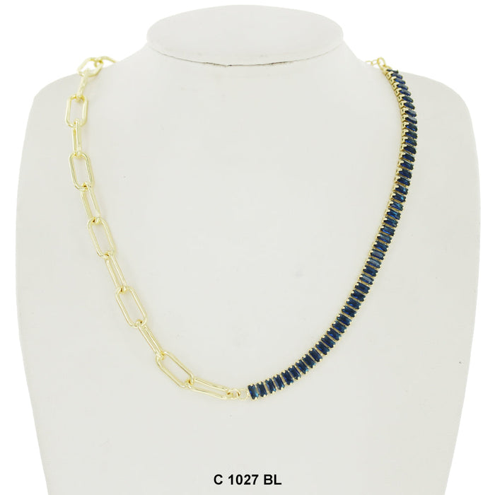 CZ Stones Chocker Chain Necklace C 1027 BL - ChainsOnly