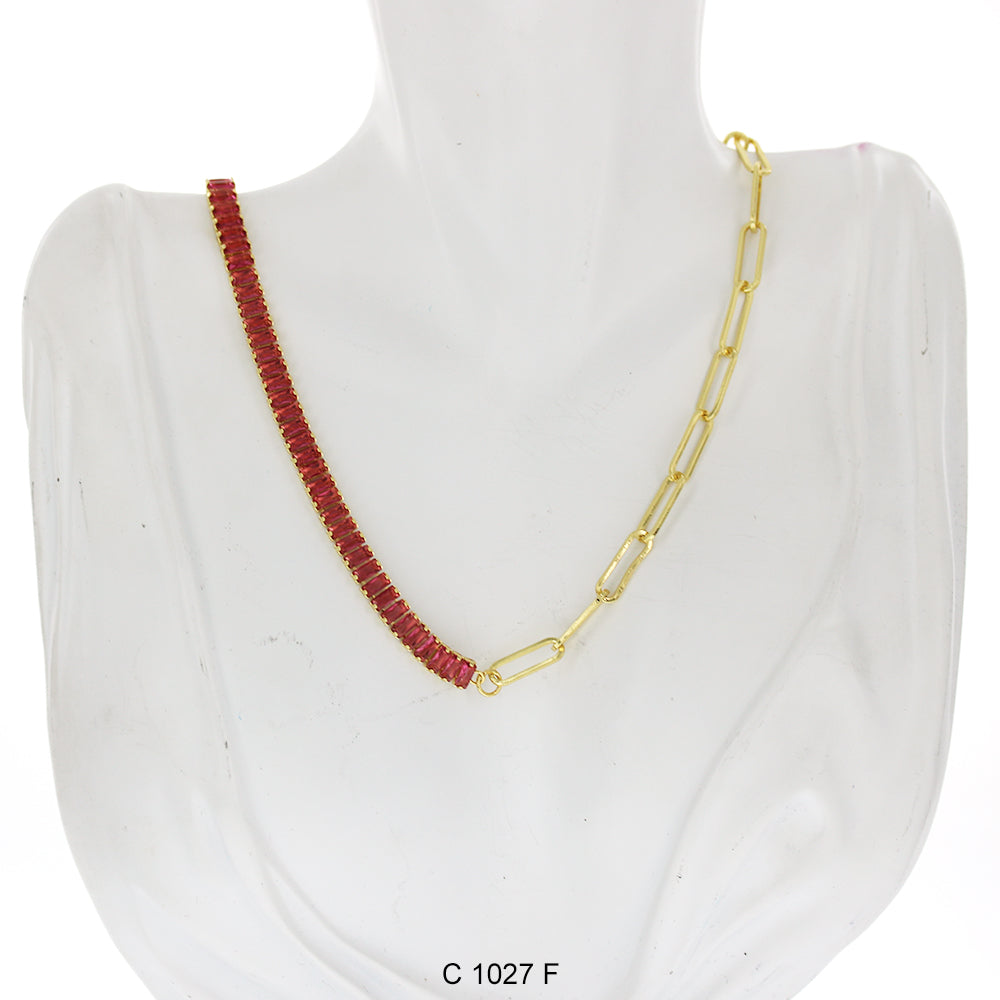 CZ Stones Chocker Chain Necklace C 1027 F - ChainsOnly