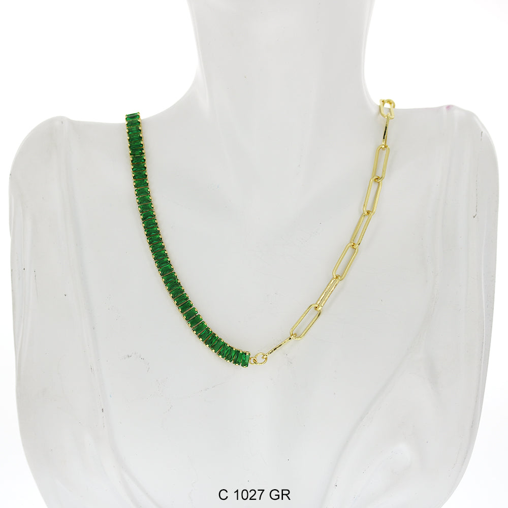 CZ Stones Chocker Chain Necklace C 1027 GR - ChainsOnly