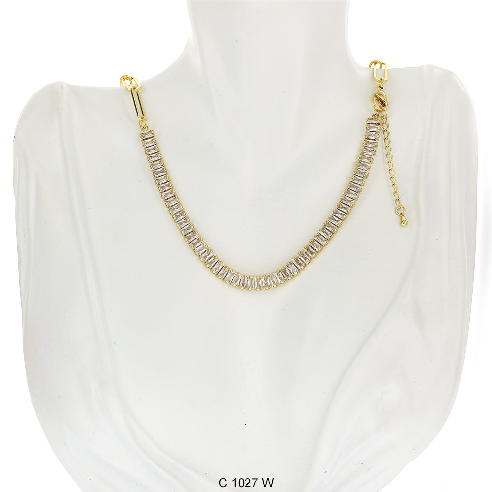 CZ Stones Chocker Chain Necklace C 1027 W - ChainsOnly