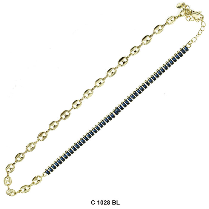 CZ Stones Chocker Chain Necklace C 1028 BL - ChainsOnly