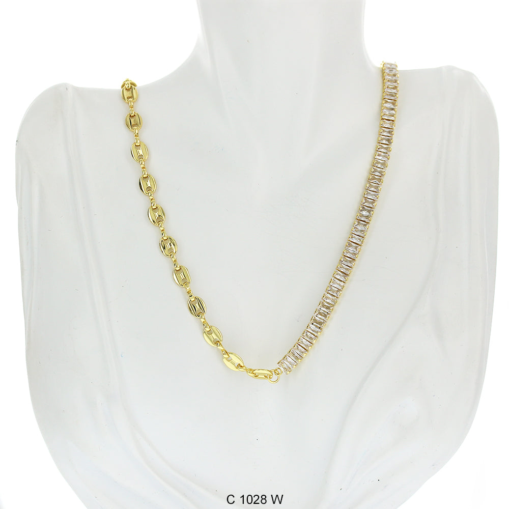 CZ Stones Chocker Chain Necklace C 1028 W - ChainsOnly