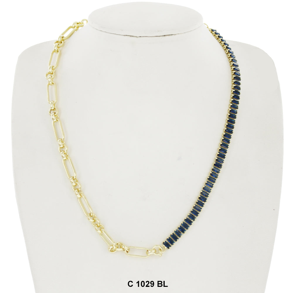 CZ Stones Chocker Chain Necklace C 1029 BL - ChainsOnly