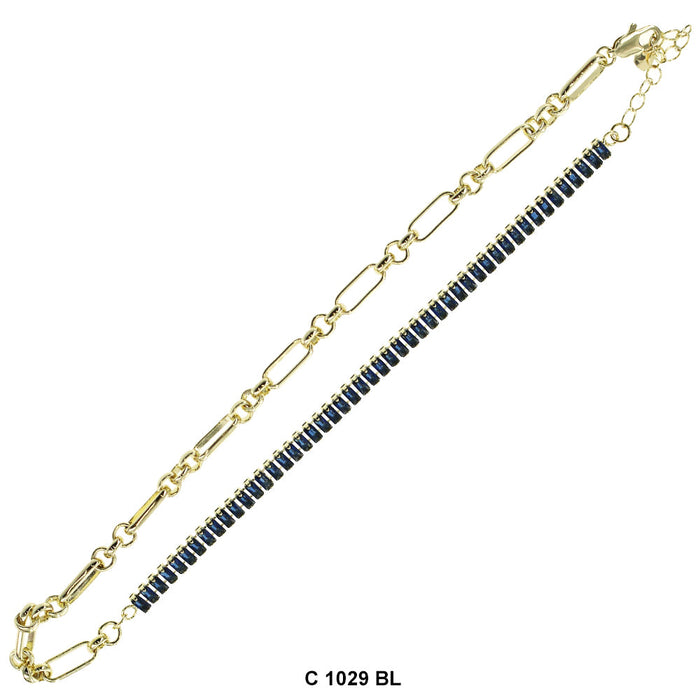 CZ Stones Chocker Chain Necklace C 1029 BL - ChainsOnly