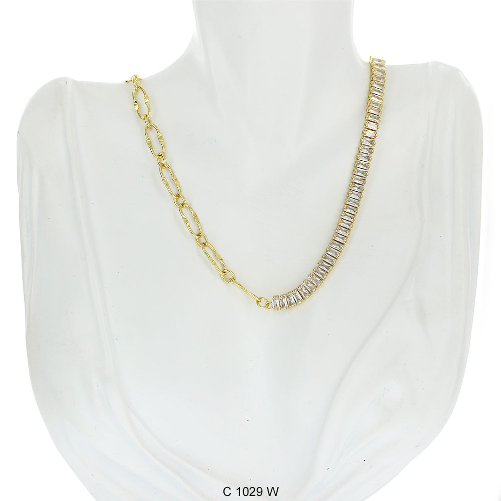 CZ Stones Chocker Chain Necklace C 1029 W - ChainsOnly