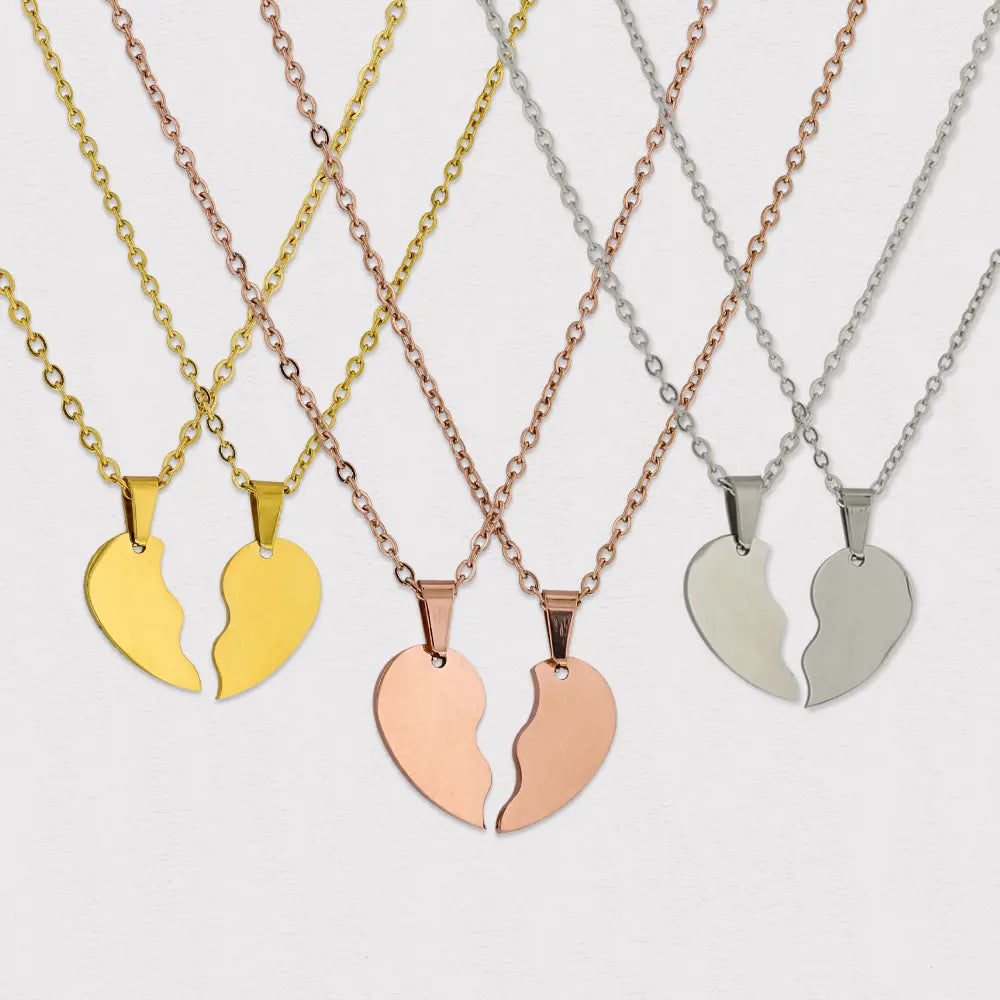 Half Heart Couple Rose Gold ,Gold, Silver Necklace, Heart Necklace