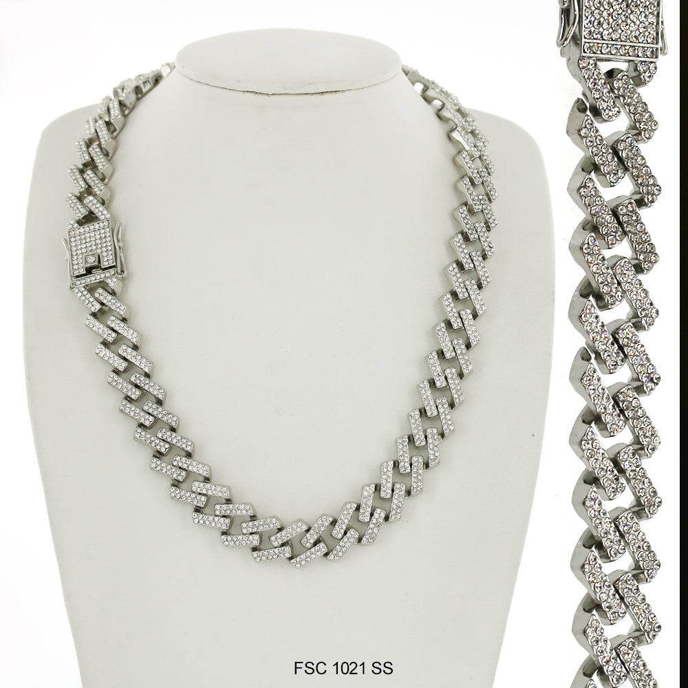 15 MM Full Stones Chain With Stones Lock FSC 1021 SS - ChainsOnly