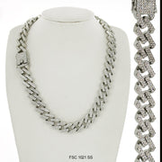 15 MM Full Stones Chain With Stones Lock FSC 1021 SS - ChainsOnly