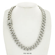15 MM Full Stones Chain With Stones Lock FSC 1021 SS - ChainsOnly