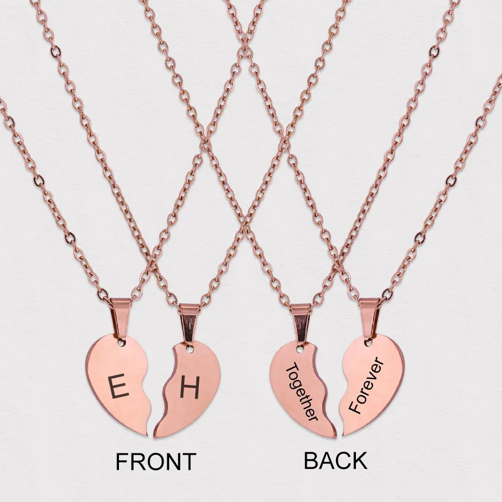 Half Heart Couple Rose Gold Necklace , half-heart pendant