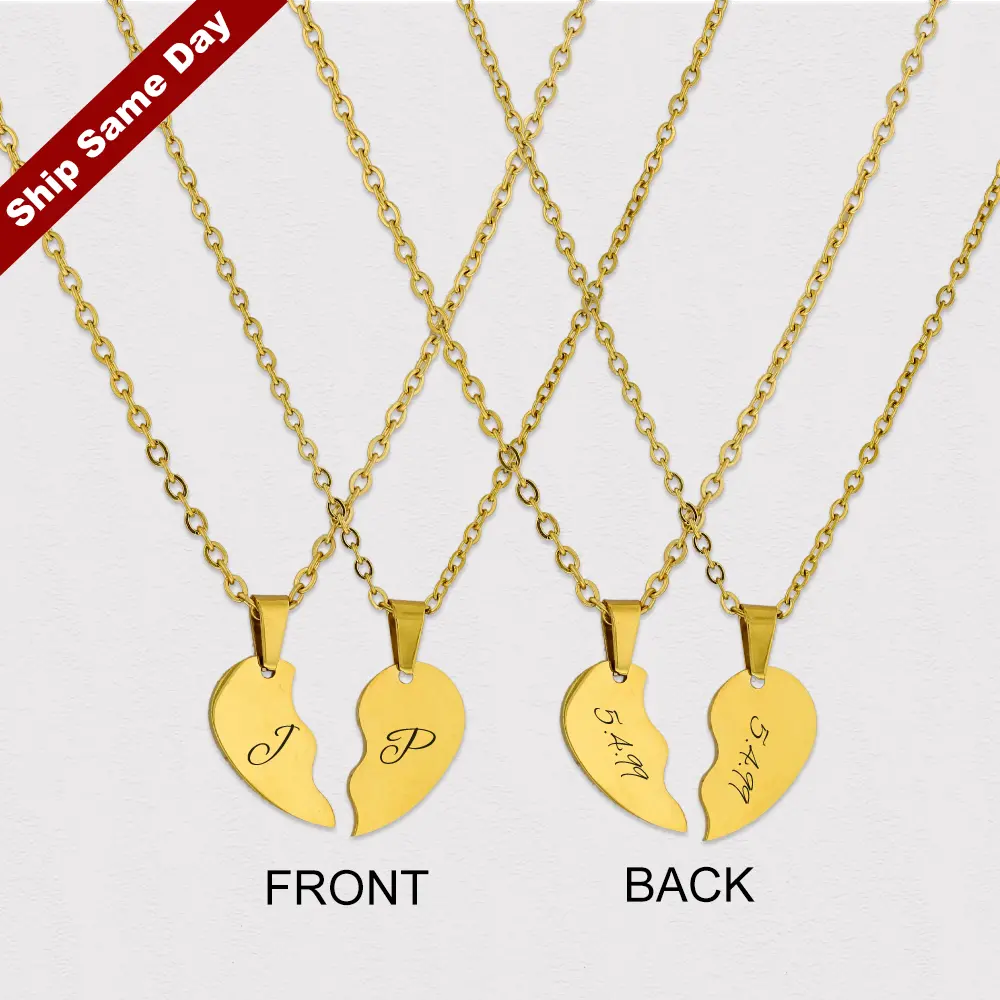 Half Heart Couple Gold Necklace , half-heart pendant