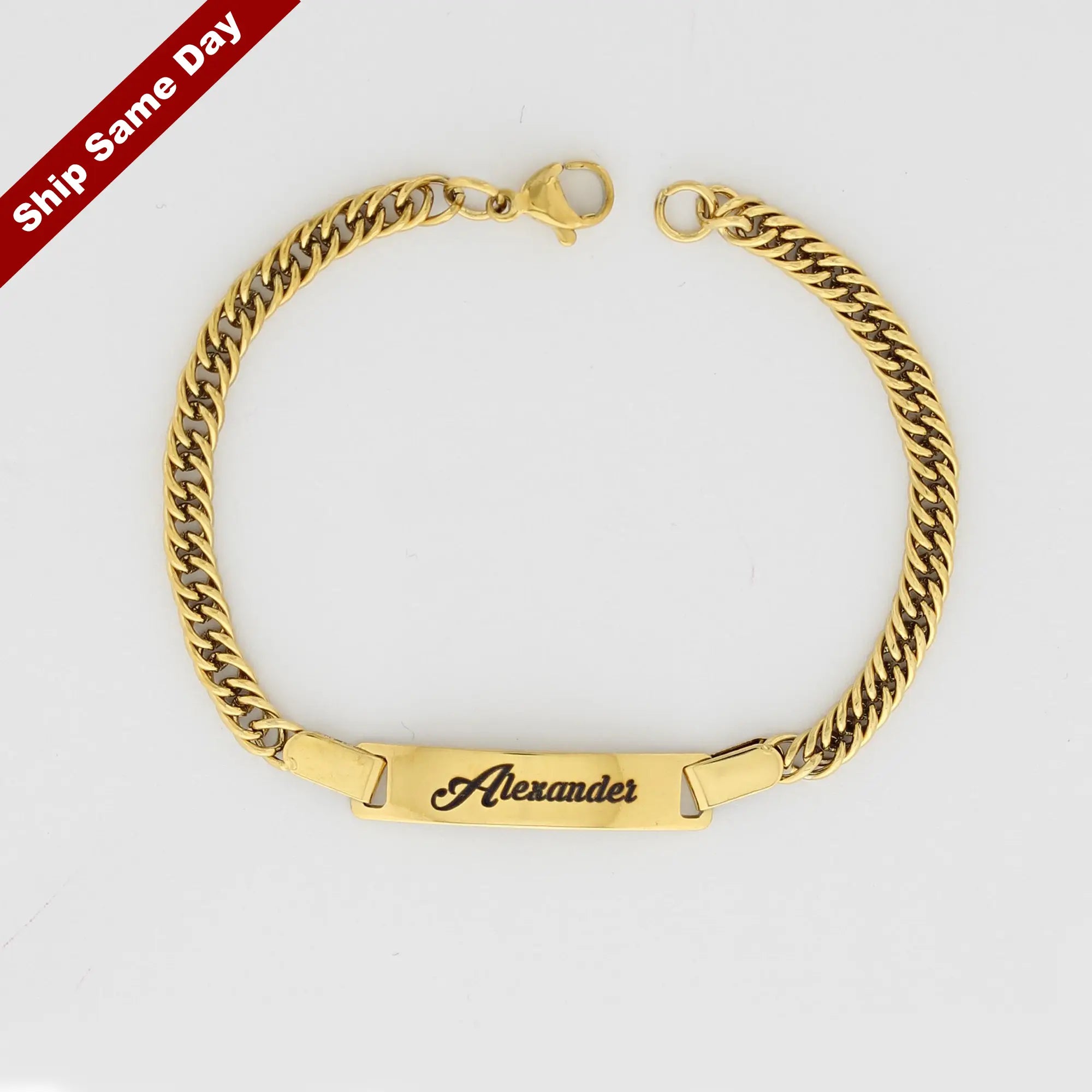 Men Custom Coordinate Gold Curb Link Bracelet, Men Curb Link Bracelet