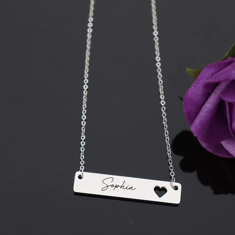 14k Gold Silver Heart Engraved Name Necklace