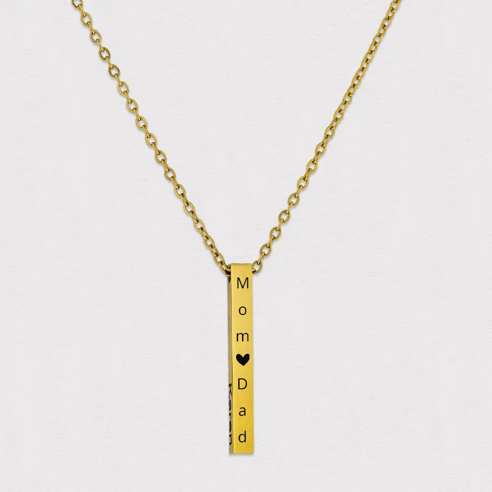 Vertical Square gold Name Bar Necklace , Square Shape Pendant