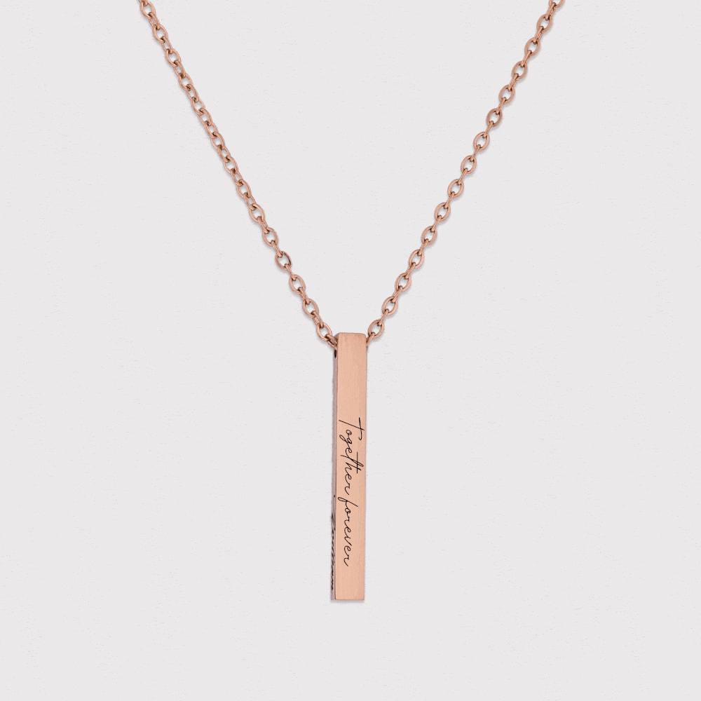 Engravable Vertical SquareRose Gold Name Necklace ,Vertical Bar Necklace