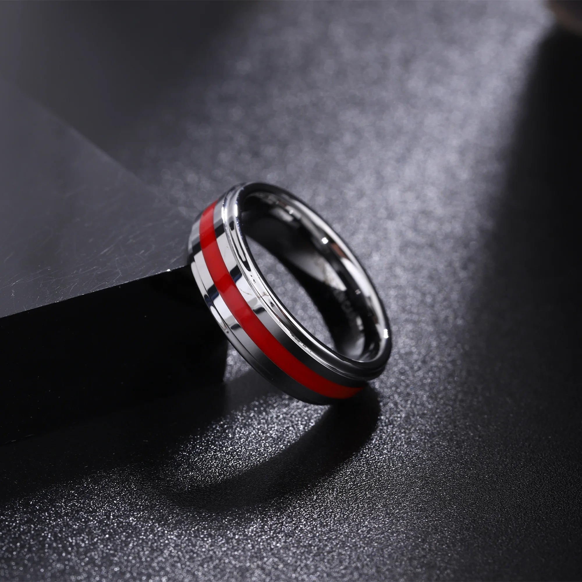 02 Engraved Firefighter Red Tungsten Ring for Him and Her