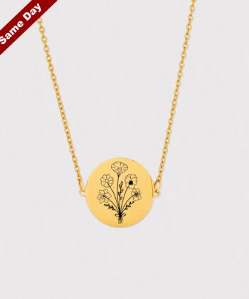 Birth Month Necklace, Flower Pendant