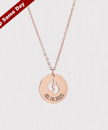 Customized New Born Baby Footprint, Round Name Necklace